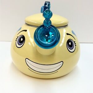 Kamenstein NOVELTEAS Fish Whistling Teakettle 2.75 QT Yellow & Blue Enamel 90s